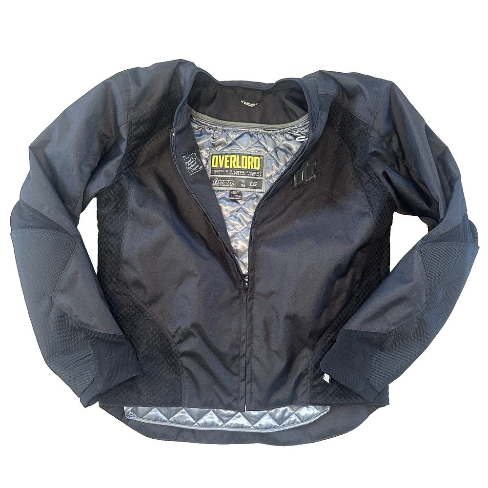 Icon Overlord Stealth Textile Motorcycle Jacket Black Men's L D3O Impact Armor